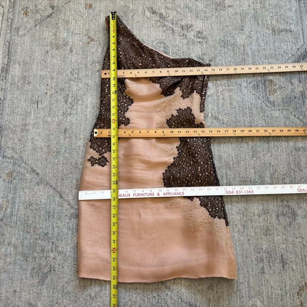J. Mendel One-Shoulder Dress in Blush w/ Black Lace Detailing Size 6 Silk Chic - Picture 5 of 5